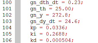 PID Control values